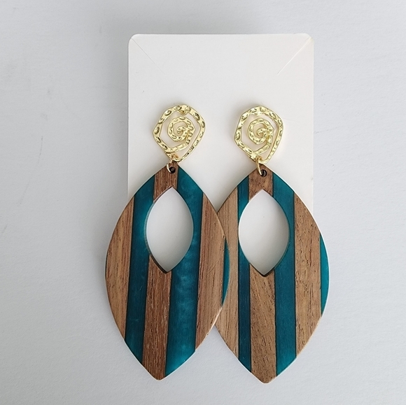 Wood Earrings, Large Wood Earrings - Picture 3 of 4